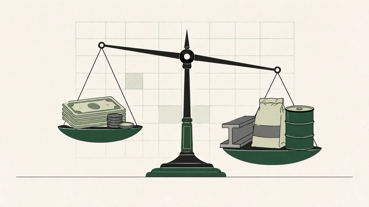 Spend-based vs activity-based emission factors: a balanced scale weighing dollar inputs against physical-unit inputs, with an EEIO matrix grid in the background